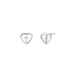 ♥️ DAINTY HEART CROSS STERLING SILVER STUD EARRINGS